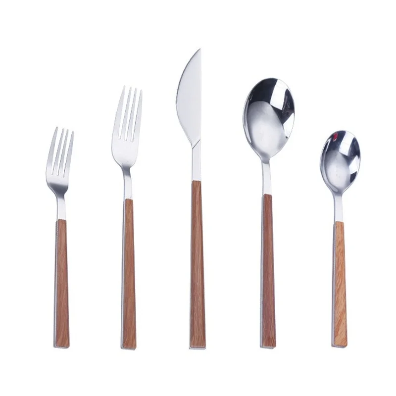 1pcs Stainless Steel Imitation Wooden Handle Cutlery Set Dinnerware Clamp Western Tableware Knife Fork Tea Spoon Silverware