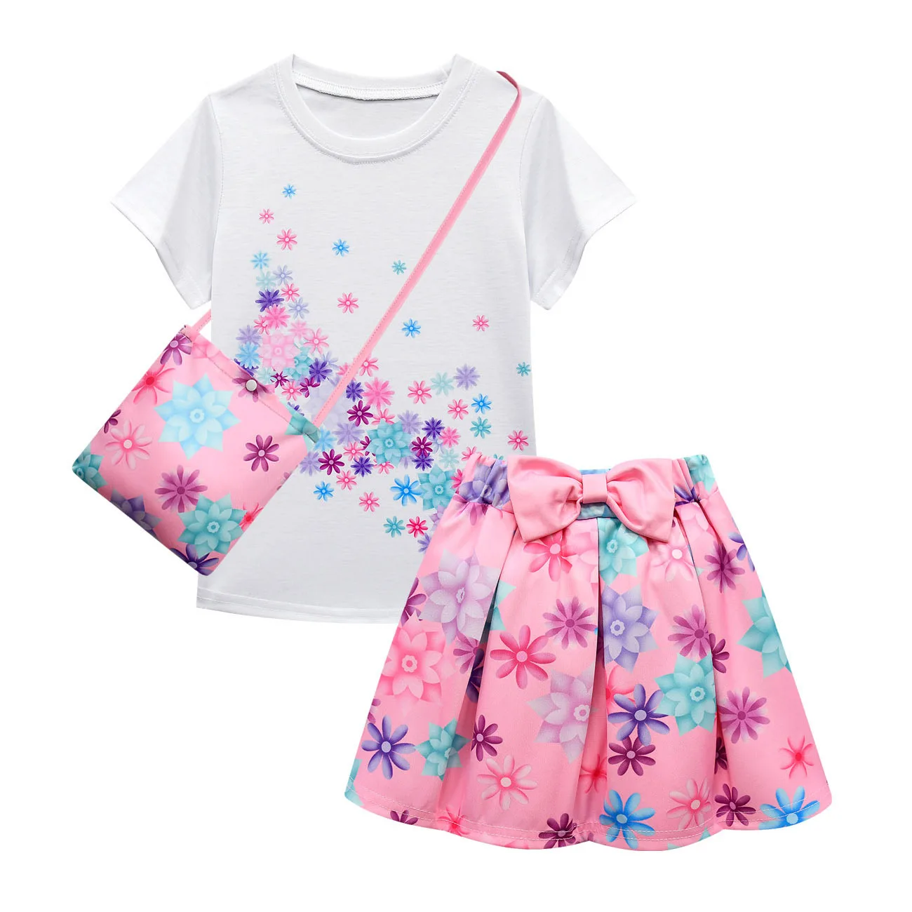 Encanto abbigliamento per bambini ragazze Mirabel Cosplay abbigliamento estivo maglietta e gonna a maniche corte + abiti da cartone animato per bambini di moda