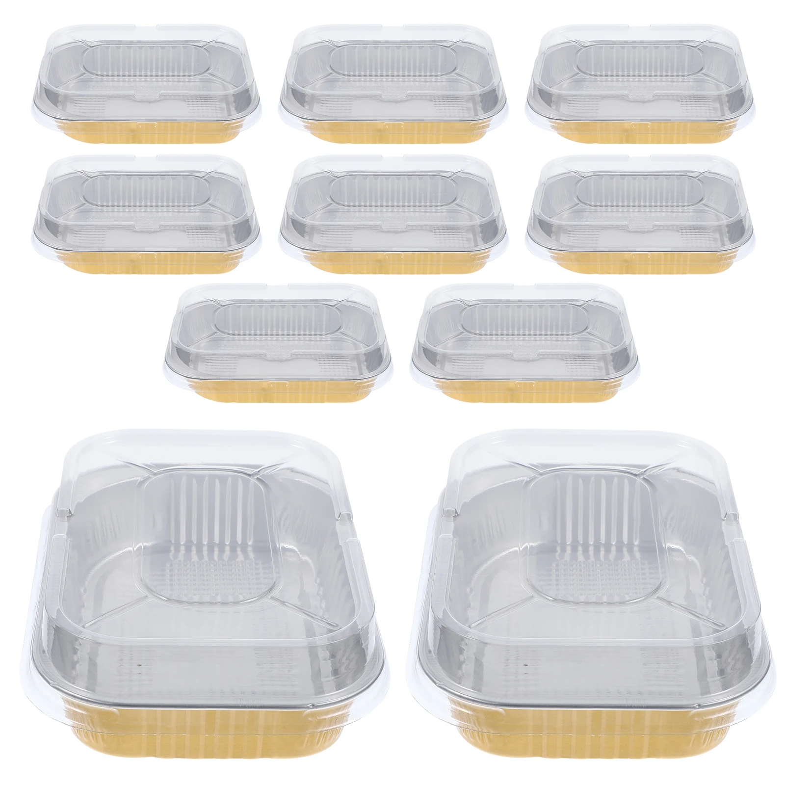 

10 Pcs Aluminum Foil Lunch Box Set Disposable Baking Pans Portable Trays Containers Catering with Lids for Food