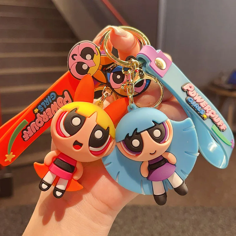 سلسلة مفاتيح الفتيات Powerpuff للنساء والرجال المشجعين الكرتون الإبداعية لطيف سيليكون دمية قلادة كيرينغ الهدايا مفاتيح حامل لعبة أطفال #3