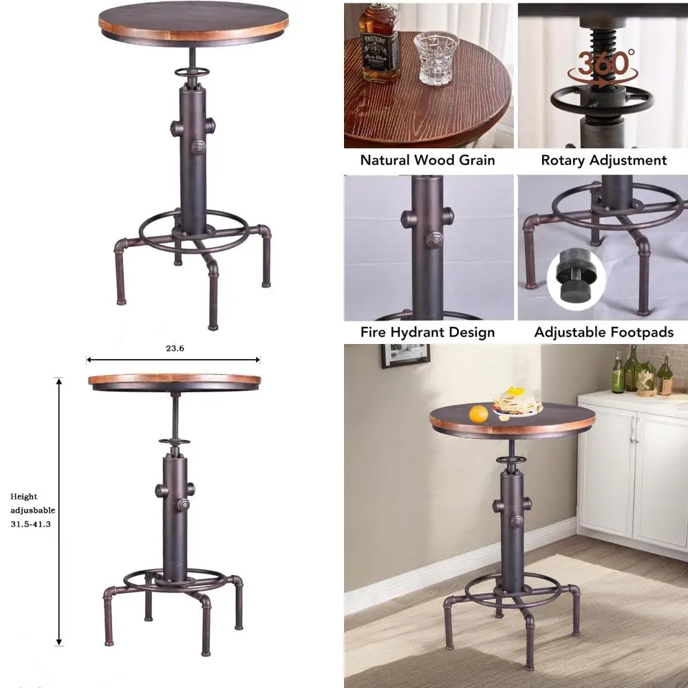 Meja Bar Gaya Industrial dengan Ketinggian yang Dapat Disesuaikan 31.5-41.3 untuk Penggunaan di Dapur, Ruang Makan, dan Bistro dengan Finishing Perunggu