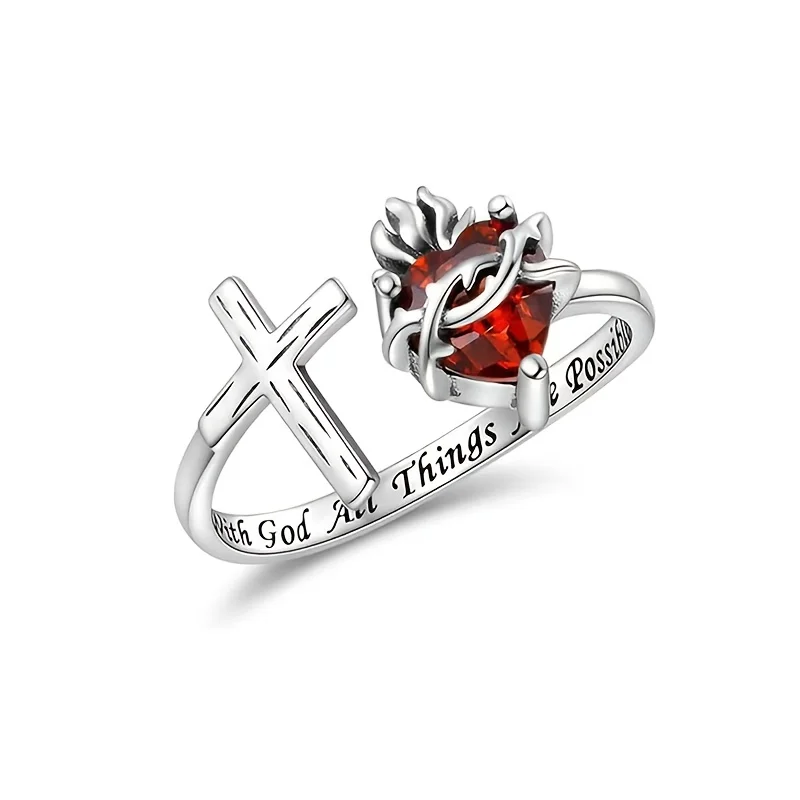Fashionable and Elegant Temperament Letter Love Cross Opening Ring Suitable for Valentine's Day Jewelry Gifts for Girlfriends