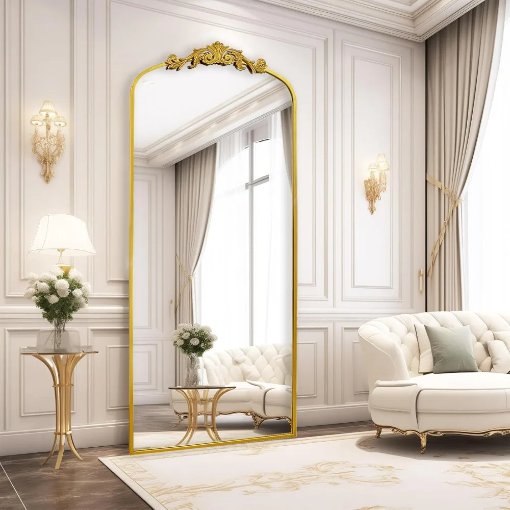 

Antique Gold Arched Full Length Mirror,71"x30" Floor Vintage Mirror with Ornate Frame,Baroque Inspired Home Decor for Livingroom