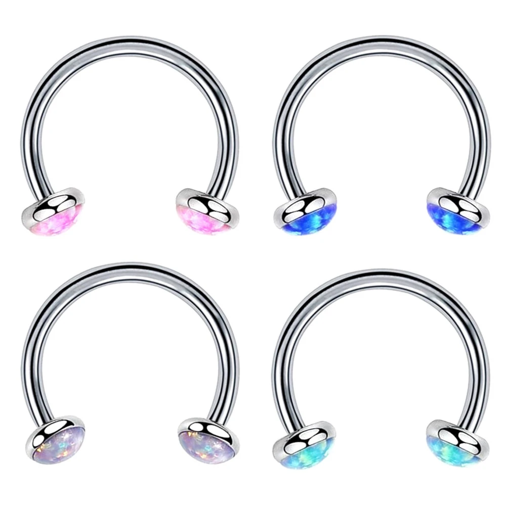 

3/4/5mm Opal Steel Horseshoe Septum Nose Ring 6/8/10/12/14mm Bar Ear Monroe Lip Stud Internal Thread Piercing Jewellery