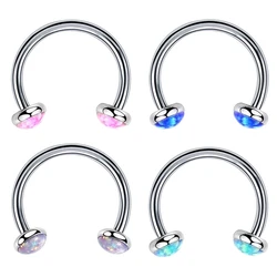 3/4/5mm Opal Steel Horseshoe Septum Nose Ring 6/8/10/12/14mm Bar Ear Monroe Lip Stud Internal Thread Piercing Jewellery