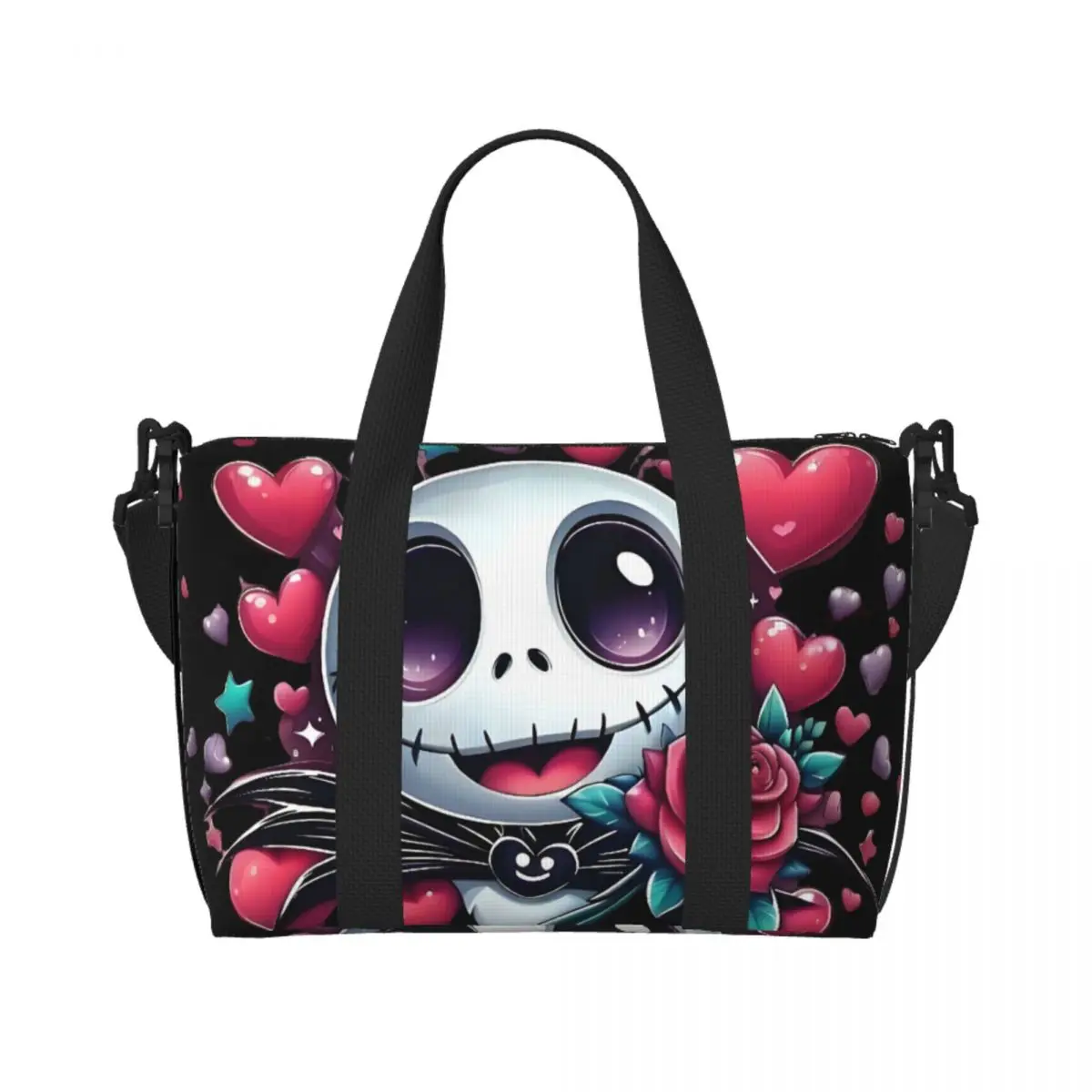 

Custom Large Smiling Jack Skellingt Tote Bag Women Nightmare Before Christmas Shopper Shoulder Beach Gym Travel Bag