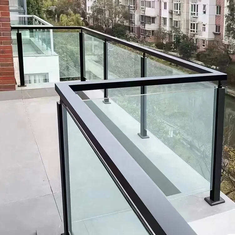 Simplify  Glass Railing Design Stainless Steel Glass Balustrade  with Black posts for BalconyRailing/ Deck Fence