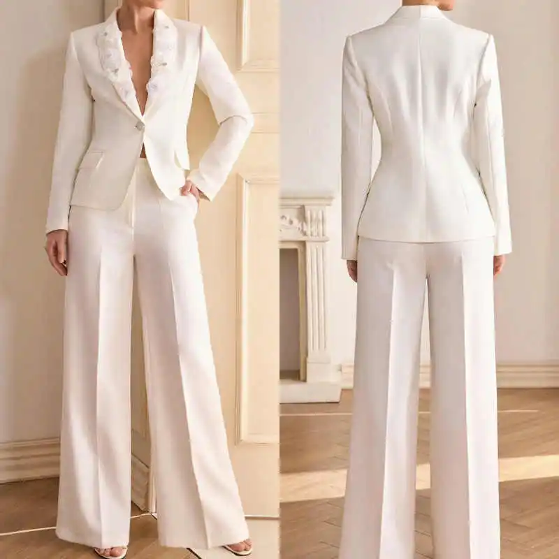 Simplicity Women's Suit 2 Piece Jacket Pants Single Breasted 3D Flowers Special Occasion Party Banquet Wedding Customized