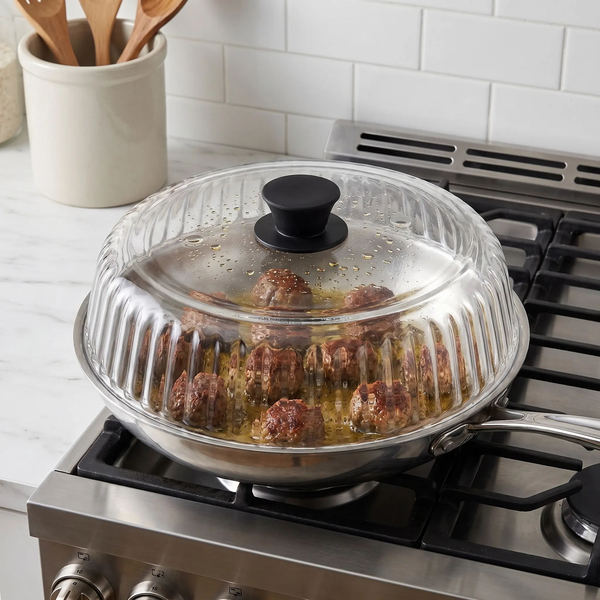 Glass Microwave Splash Proof Cover 10 Inch Borosilicate Glass Splatter Guard Silicone Handle Clear Food Lid Plate Bowl Microwave