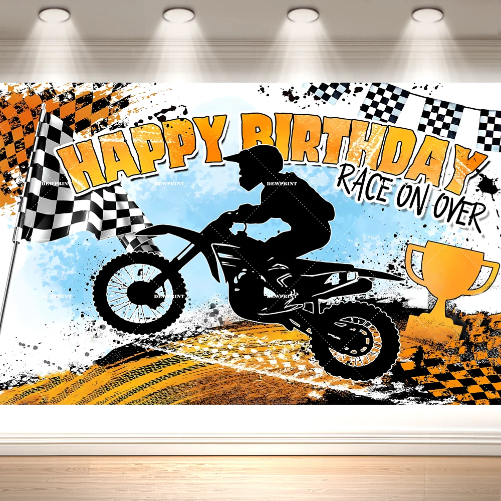 Dewprint Extreme Off-Road Motorcycle Party Backdrop Desert Track Racing Bike Themed Boys Happy Birthday Banner Supplies