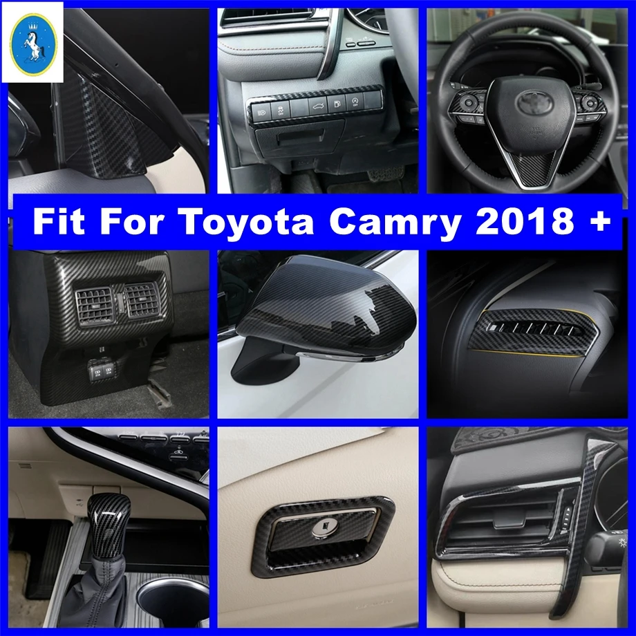 

Rearview Mirror / Steering Wheel / Gear Shift Head Cover Kit Trim Fit For Toyota Camry 2018 - 2023 Carbon Fiber Car Accessories