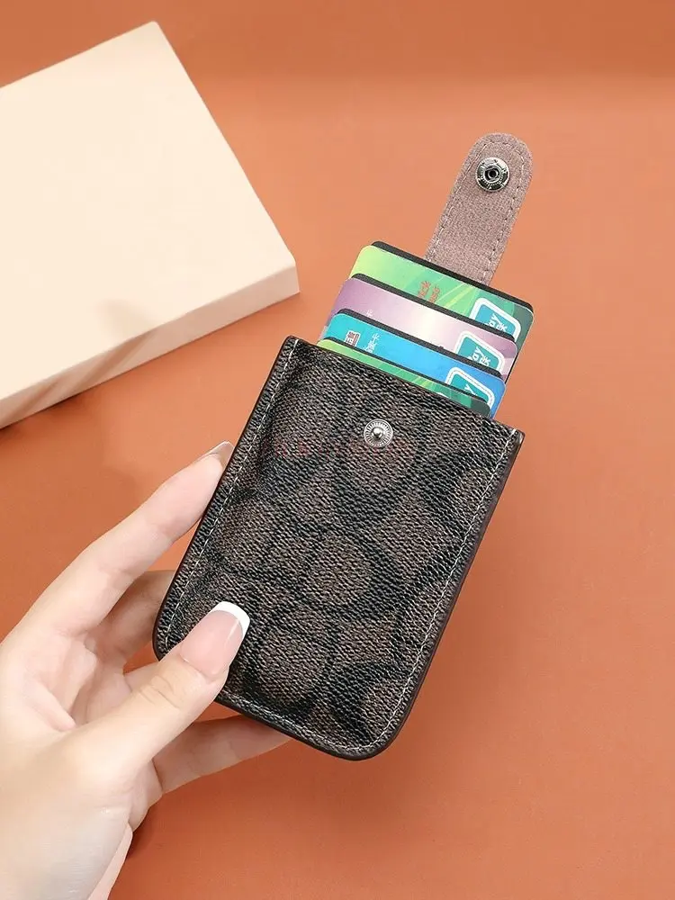 1pcs Portable pull-out card bag, portable card holder, ultra-thin mini leather texture business card holder