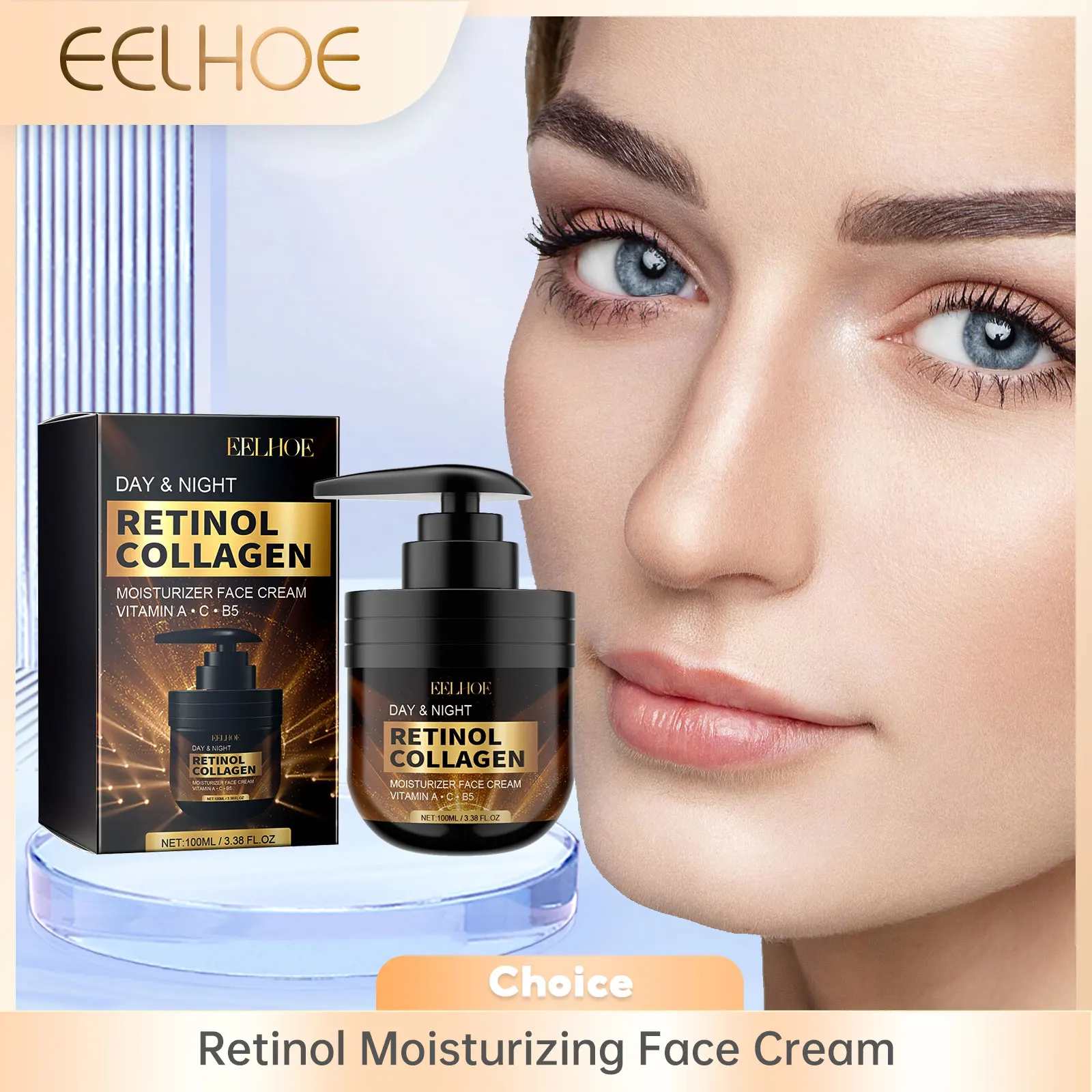 

EELHOE Retinol Face Cream Collagen Moisturizing Face Firming Lifting Wrinkle Removal Pore Shrinking Vitamin C Facial Cream 100ml