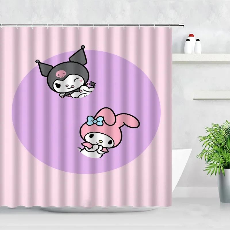 Imagem -03 - Cortinas de Chuveiro Impermeáveis dos Desenhos Animados Tela do Banho com Ganchos Anime Home Decor Mofo Sanrio Mymelody Cinnamoroll Kuromi