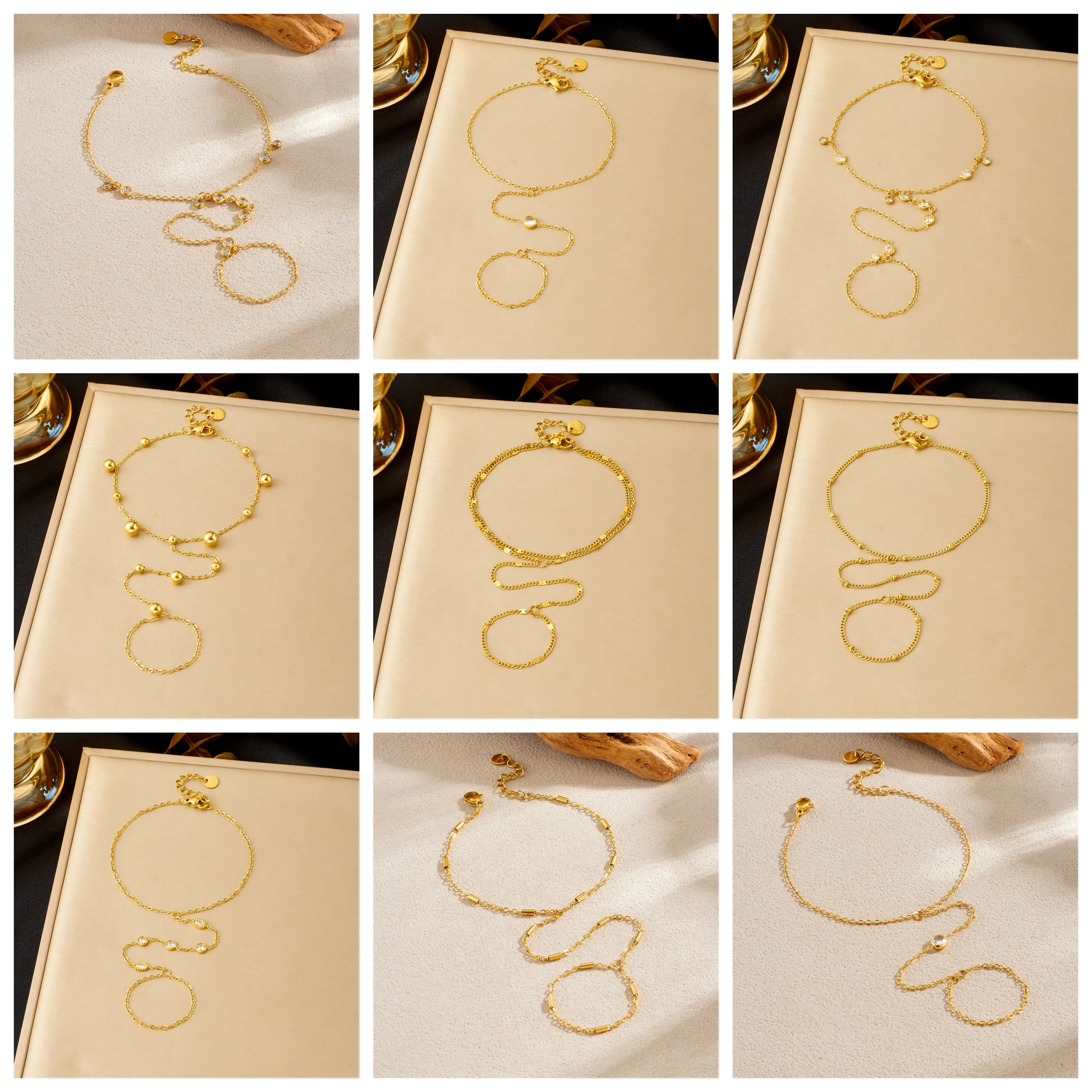 DIEYURO 316L الفولاذ المقاوم للصدأ الذهبي الصغيرة الجزء الخلفي من اليد سلسلة إصبع سوار طويل سيدة الموضة مجوهرات مقاومة للماء براقة #5