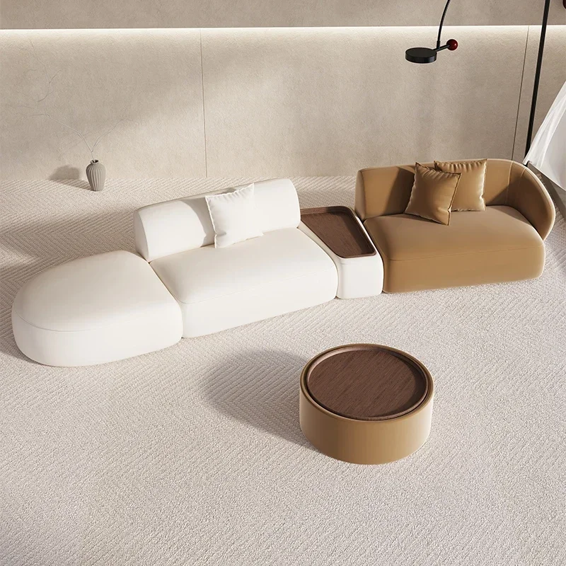 

Sectional Brown Minimalist Sofa Set European Beige Curved Modular Living Room Couch Double Designer Italian Divani Furniture