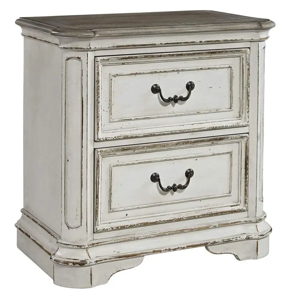 Magnolia Manor 2 Drawer Night Stand W28 X D17 X H28 White Antique White Finish Full Extension Metal Side Drawer Glides