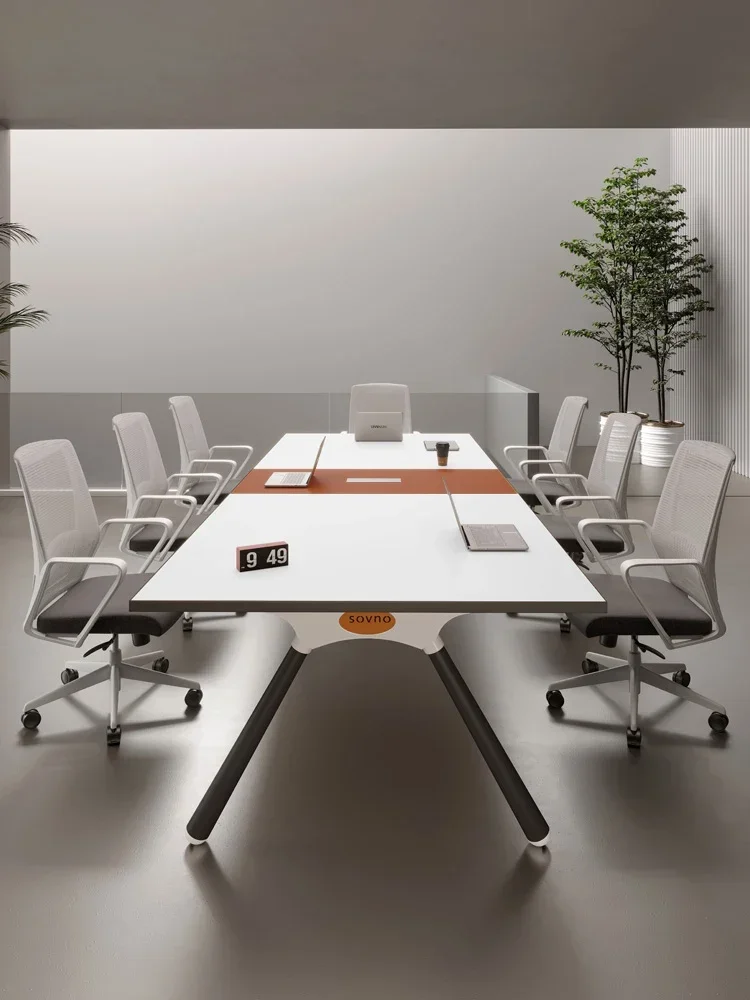 Office furniture White conference table Long table and chair small 6-10 people simple modern long table business negotiation tra