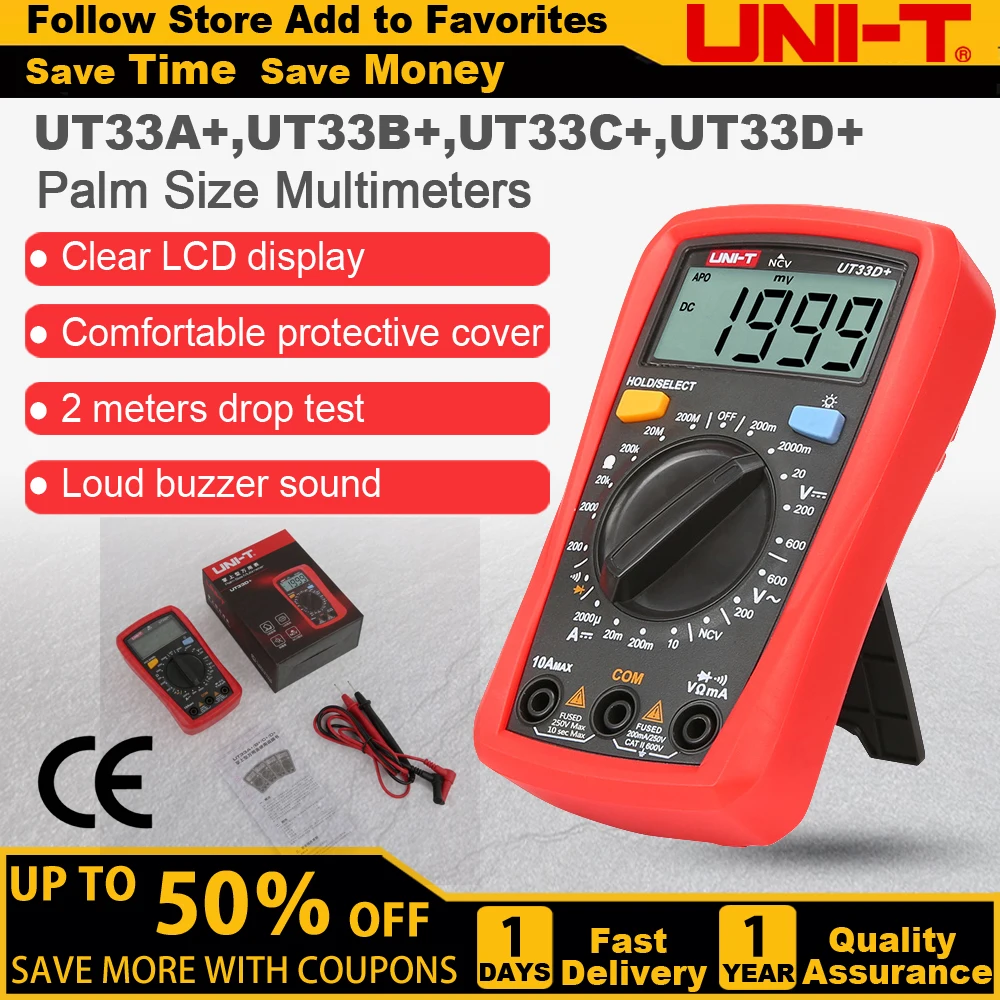 UNI-T UT33A+ UT33B+ UT33C+ UT33D+ Plus Pocket Multimeter Digital Ammeter Voltmeter Professional Resistance Measure Multi Meter