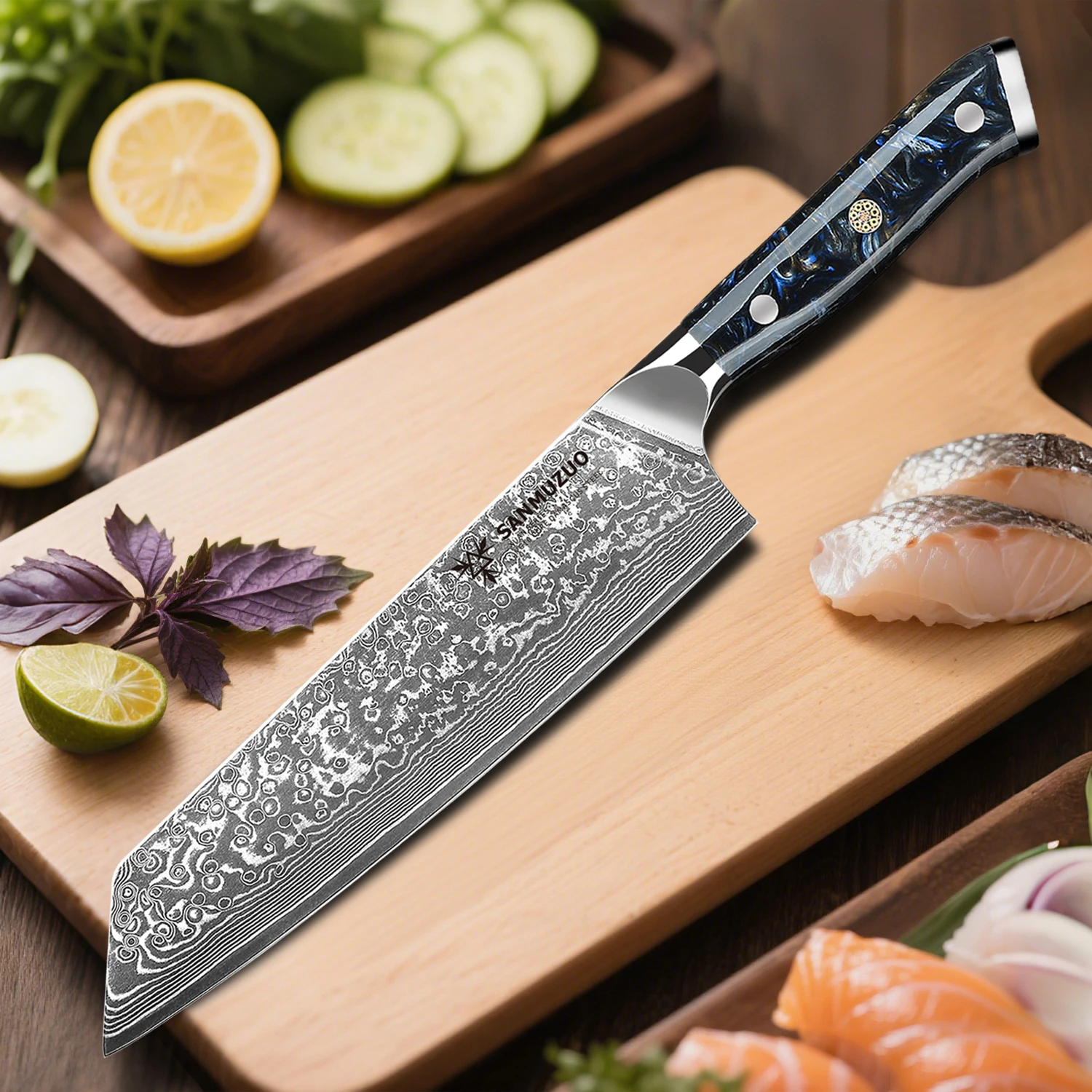SANMUZUO 8,5 Zoll Kiritsuke – XUAN-Serie – Küchenkochmesser aus Damaststahl mit Harzgriff zum Kochen von Heimwerkzeugen 5
