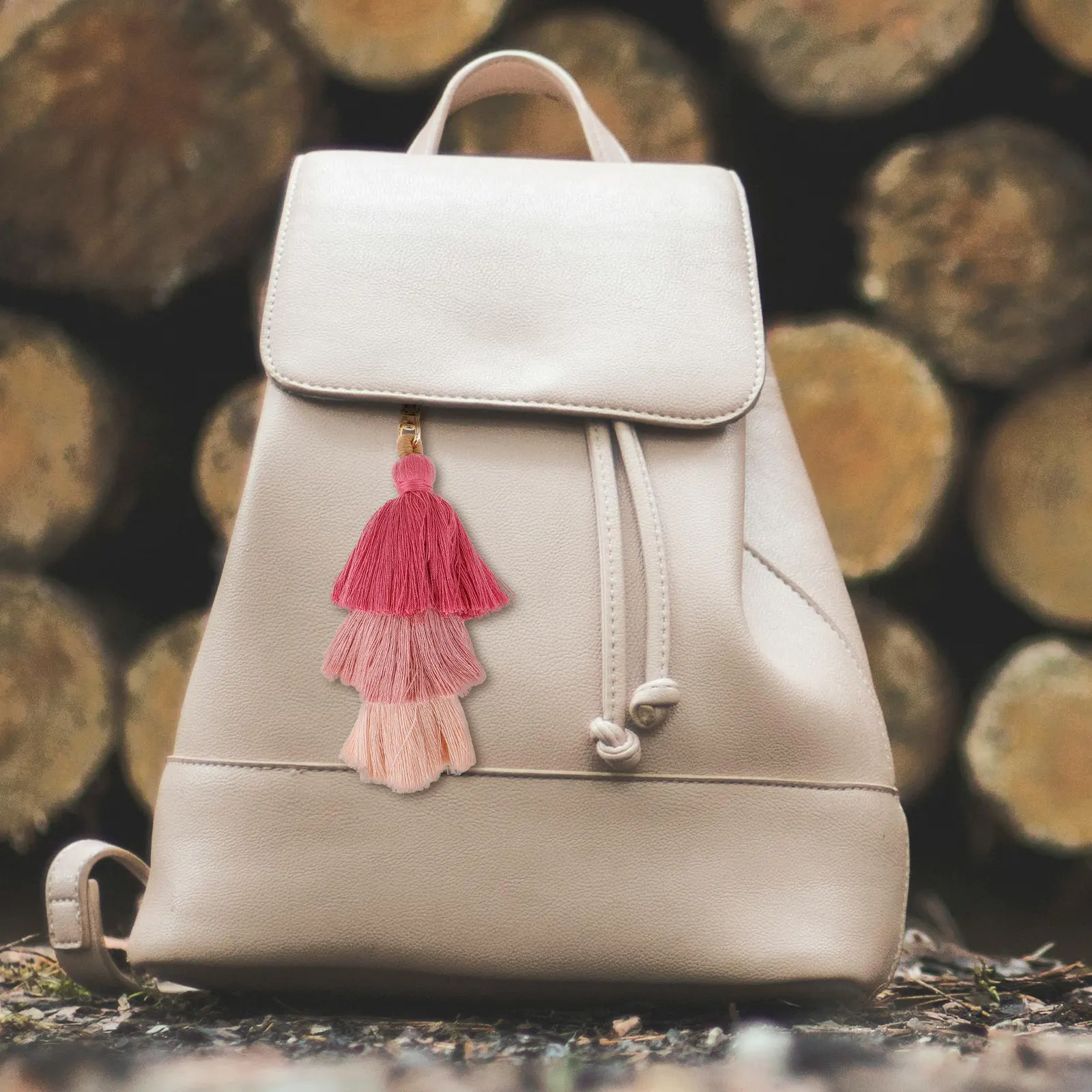 3Pcs Handmade Boho Bohemian Tassel Keychain Cotton Layered Pendant Bag Charm for Backpacks Purse Decoration Accessories - view 3