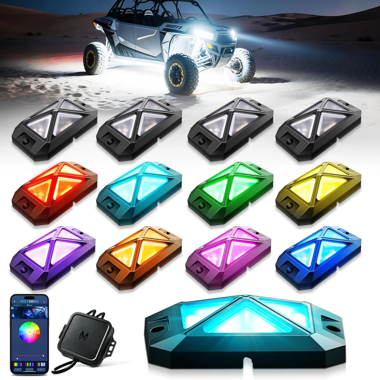 

MICTUNING 12/16 Pods C4 RGBW LED Rock Lights, Underglow Neon Accent Lighting Kit, App ControlIP68 Waterproof for Car