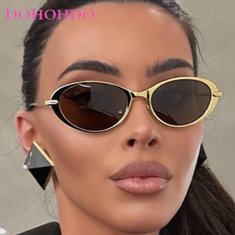 

New Fashion Metal Oval Women Sunglasses Trendy Brand Designer Punk Men Shades Outdoor Summer Traveling Sunglasses Female UV400