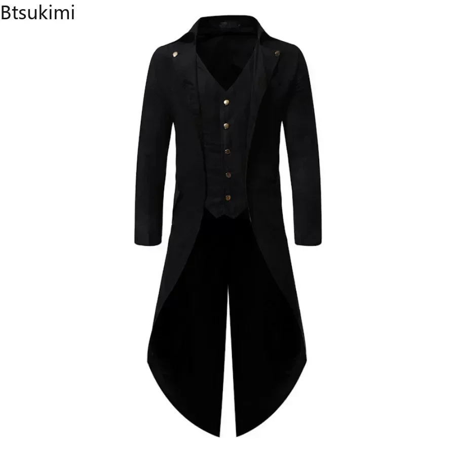 New 2025 Vintage Gothic Steampunk Tailcoat Men Slim Fit Long Sleeve Blazers Male Fashion Party Banquet Halloween Cosplay Costume