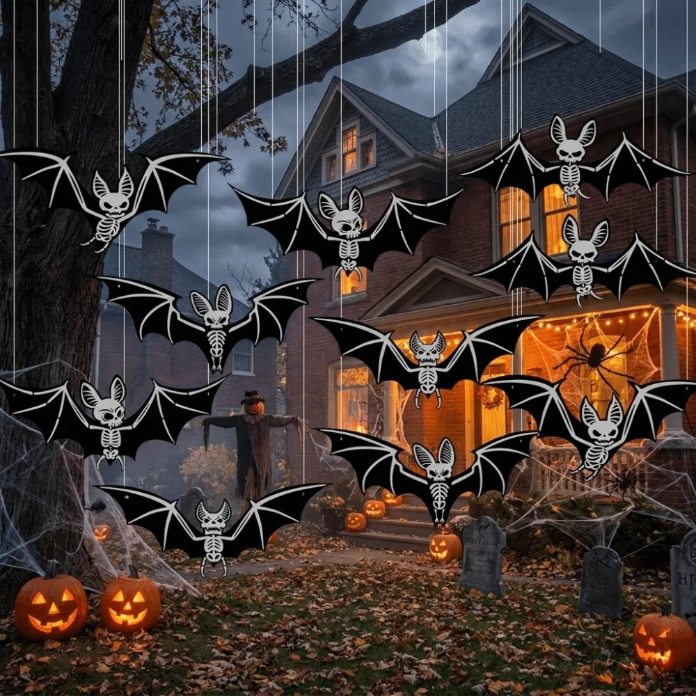 New PP Material Bat Stickers 2D Flat Fluorescent Hanging Ornaments Reusable Atmosphere Luminous Decor Tree Decor