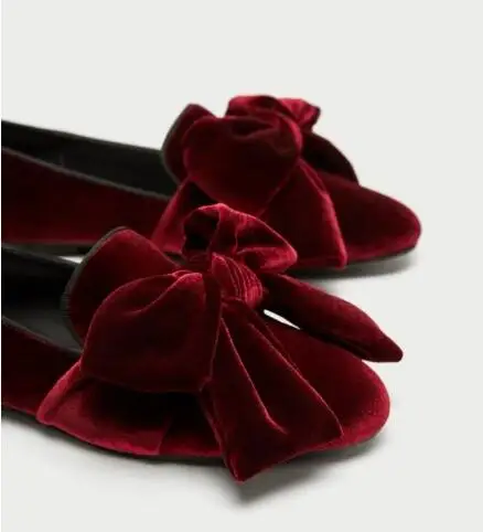 Elegant Women Burgundy Velvet Round Toe Big Butterfly Knot Front Slip On Casual Loafers Girls Comfortable Low Top Casual Flats