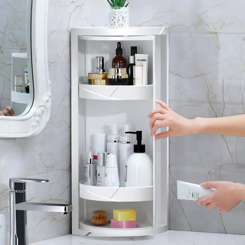 360-Degree Rotating Wall-Mounted Shelf Bathroom Corner Storage Shampoo Cosmetics Kitchen Household Bathroom Storage Accessories