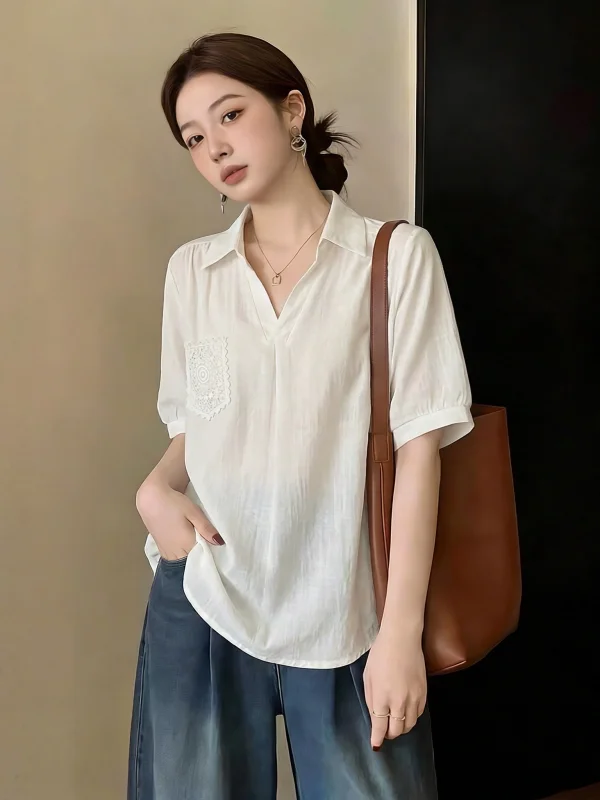 

Elegant V-Neck Short-Sleeve Shirt Women's Summer New Style plus Size Cover Belly Top European Goods Thin Shoulder Bridesmaid ...