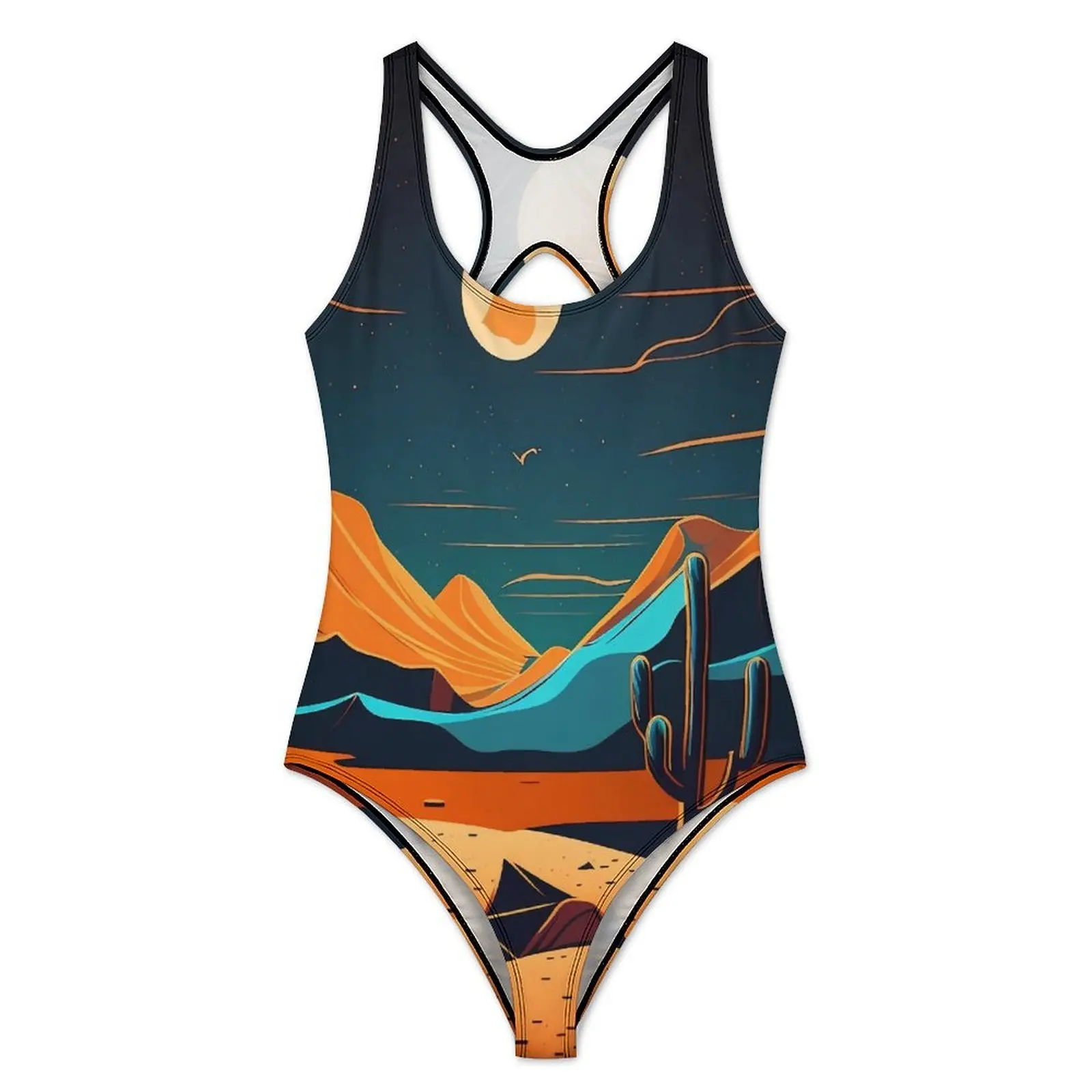 Desert At Night Swimsuit Sexy Moon Print One Piece Swimwear Push Up Bodysuit Sweet Holiday Surf Beachwear