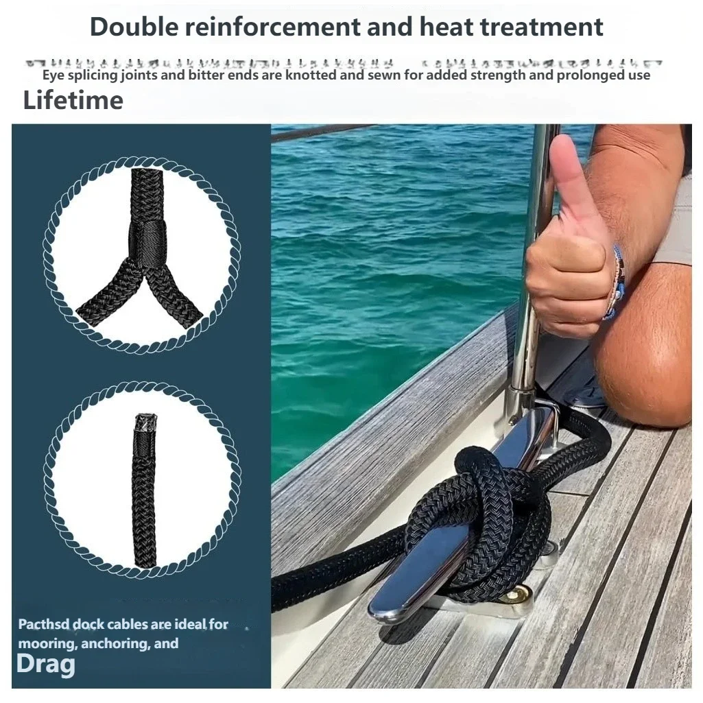 4.6m/15ft Black Boat Dock Lines Heavy Duty Dock Mooring Rope Boat Anchor Rope Marine Grade for Yacht Fishing Boat Nylon Line view 6