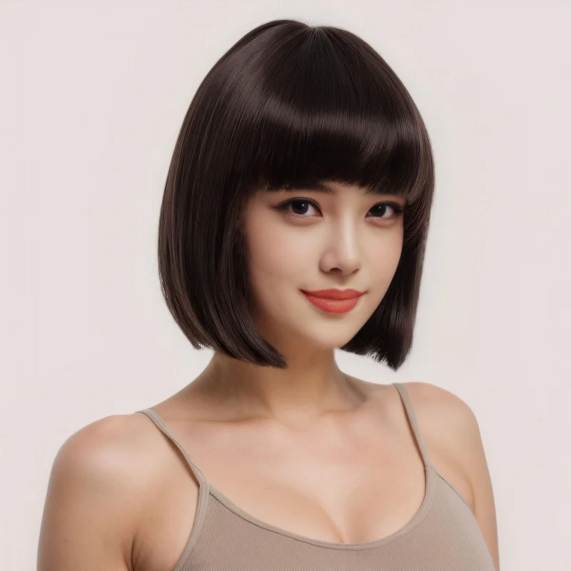 باروكة بوب نسائية حلوة ولطيفة وشعر قصير منفوش وقصير أنيق من بوبو بني متعدد الألوان