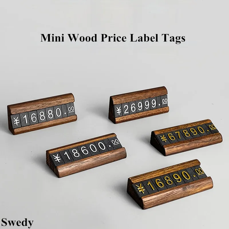 10 Sets / Box Mini Jewelry Price Cube Tags Small Adjustable Number Wood Price Label Sign Holder Display Stand