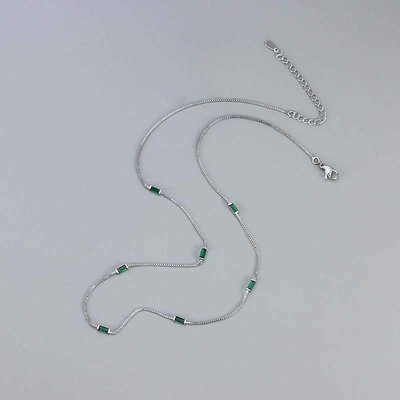 925 Sterling Silber Grenzübergreifende Mode Minimalistische Feine Kette Smaragd Zirkon Halskette für Frauen Luxuriöse Schmuckgeschenke – Detail 5