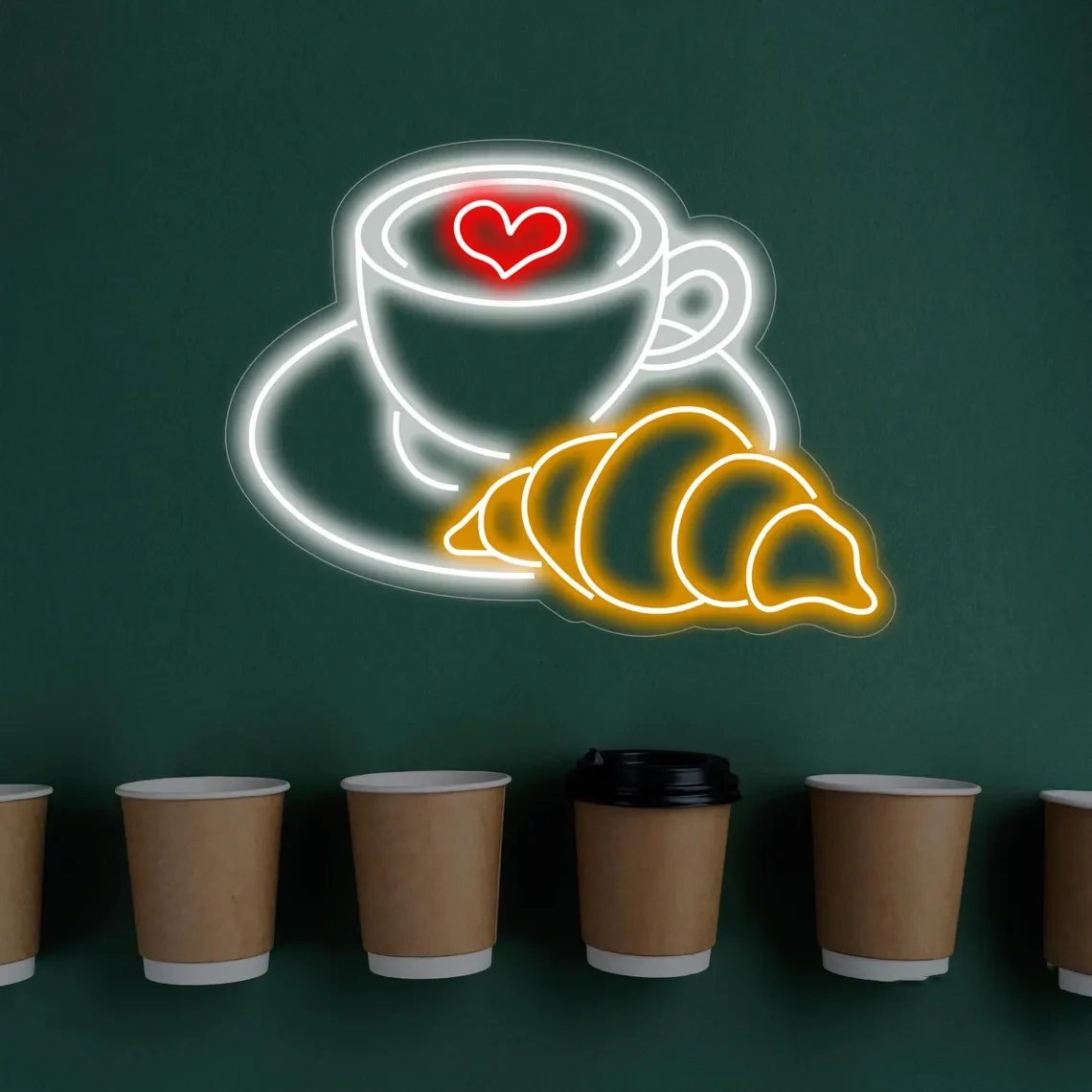 

Coffee Cup and Croissant Neon Sign Coffee Bar Shop Cafe Restaurant Decor Home Wall Art Decor