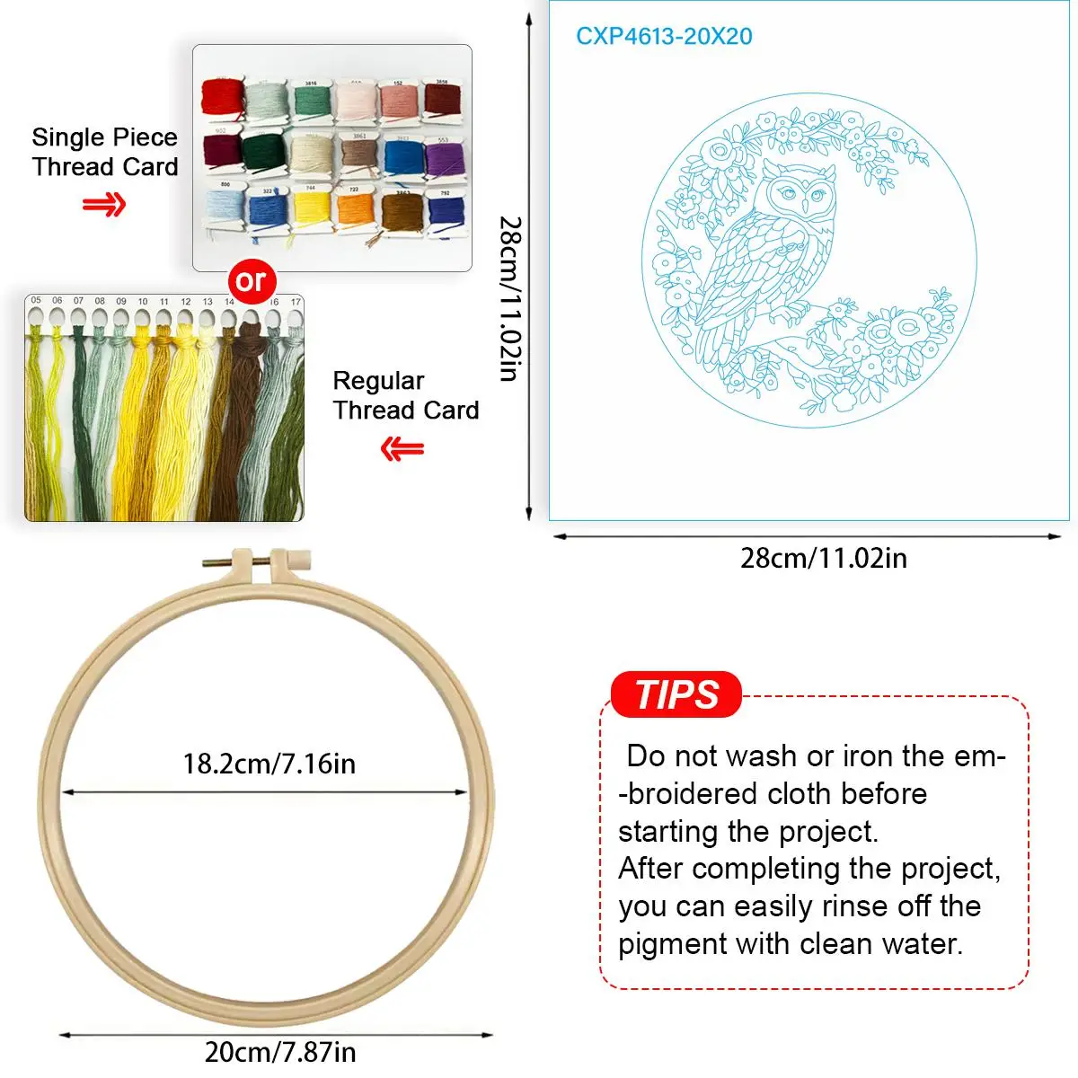 1 Stück 20X20CM/15X15CM 7,87/6,3 Zoll Tier - Eulen-Stickerei-Starter-Kit DIY-Kit DIY-Stickerei-Set Handarbeiten Heimdekoration – Detail 5