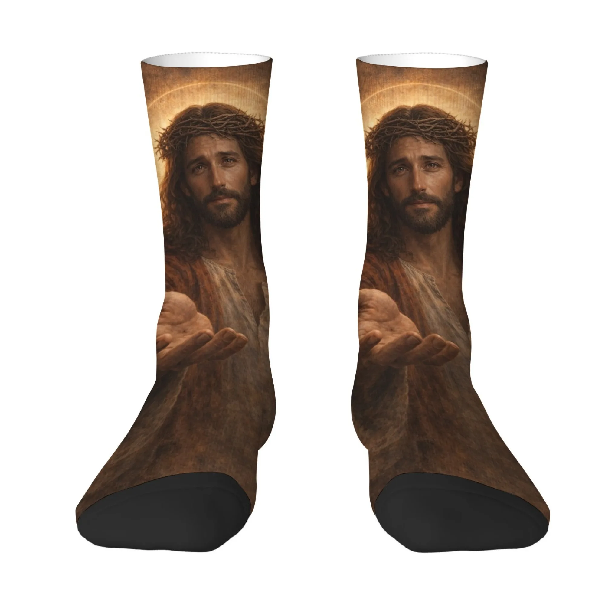 Lend a Hand to Save Jesus Men's Cycling Socks Stretchy Breathable Soft Christian Streetwear Themed Gift for Holidays Parties