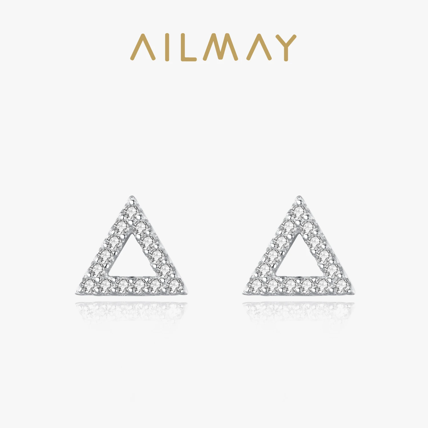 Ailmay Hot Sale Fashion 925 Sterling Silver Shiny Zircon Anti-allergy Simple Triangle Stud Earring Fine Female Elegant Jewelry