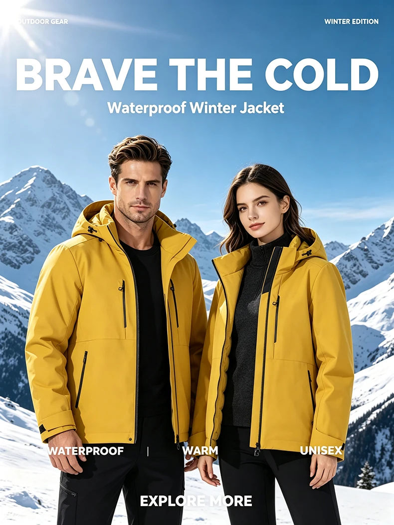 LNGXO Herren- und Damen-Skianzug, wasserdichte, thermische Snowboardjacke, Skijacke, Kletterjacke, Wanderjacke, mit Graphen-Innenfutter, wattiert. – Detail 2
