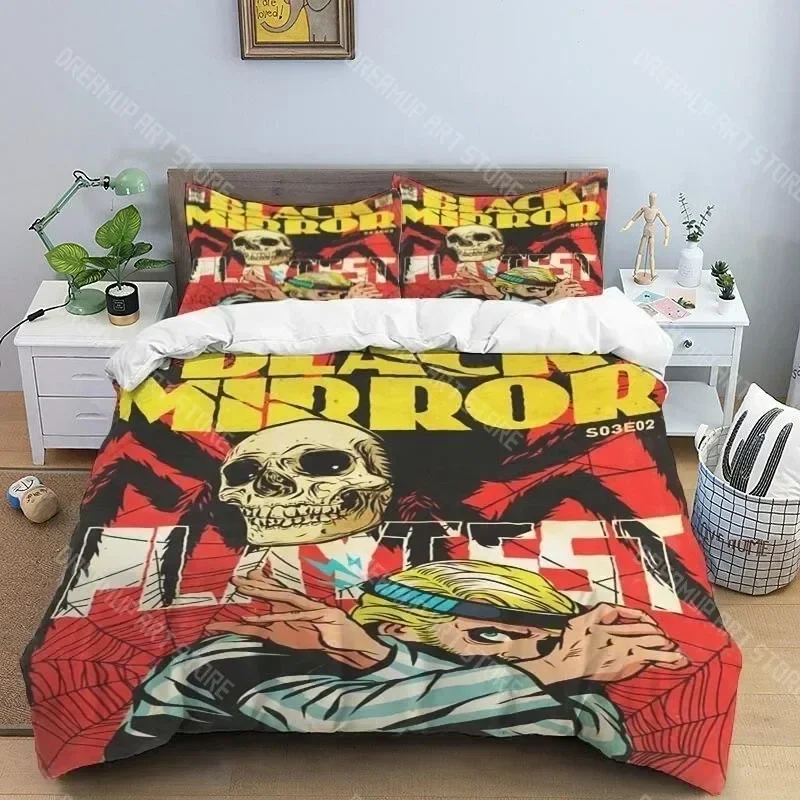 Exquisite 3D Print Fashion B-Black Mirror Bedding Set Boys Girls Twin Queen King Size Duvet Cover Pillowcase Bed Boys Adult Bedr