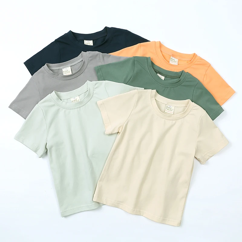 2026 kinder Sommer T-shirt Solide Baumwolle Kurzarm Top Outwear Atmungsaktive Casual Kleidung Für Jungen Mädchen Koreanische Tees Kleidung – Detail 2