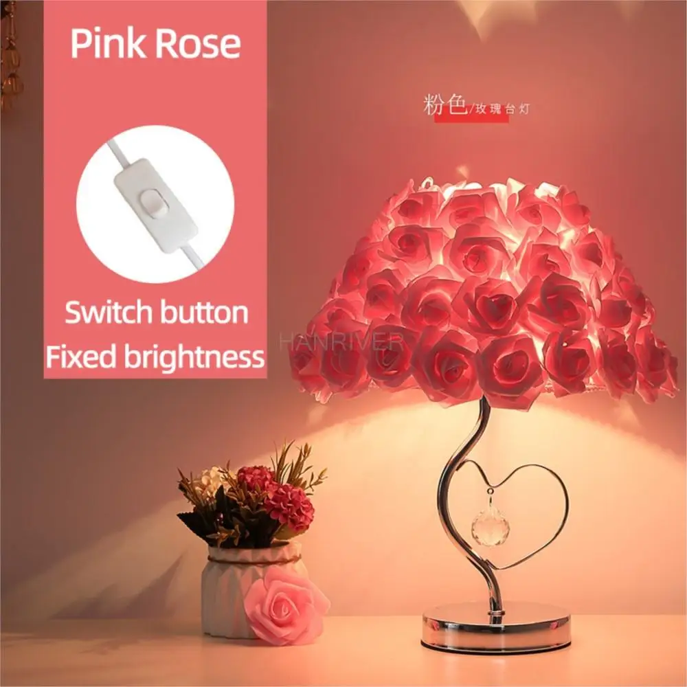2022 European New Rose Flower Night Light Crystal Diamond Nightlight Wedding Party Bedroom Bedside Girl Valentine's Day Gift