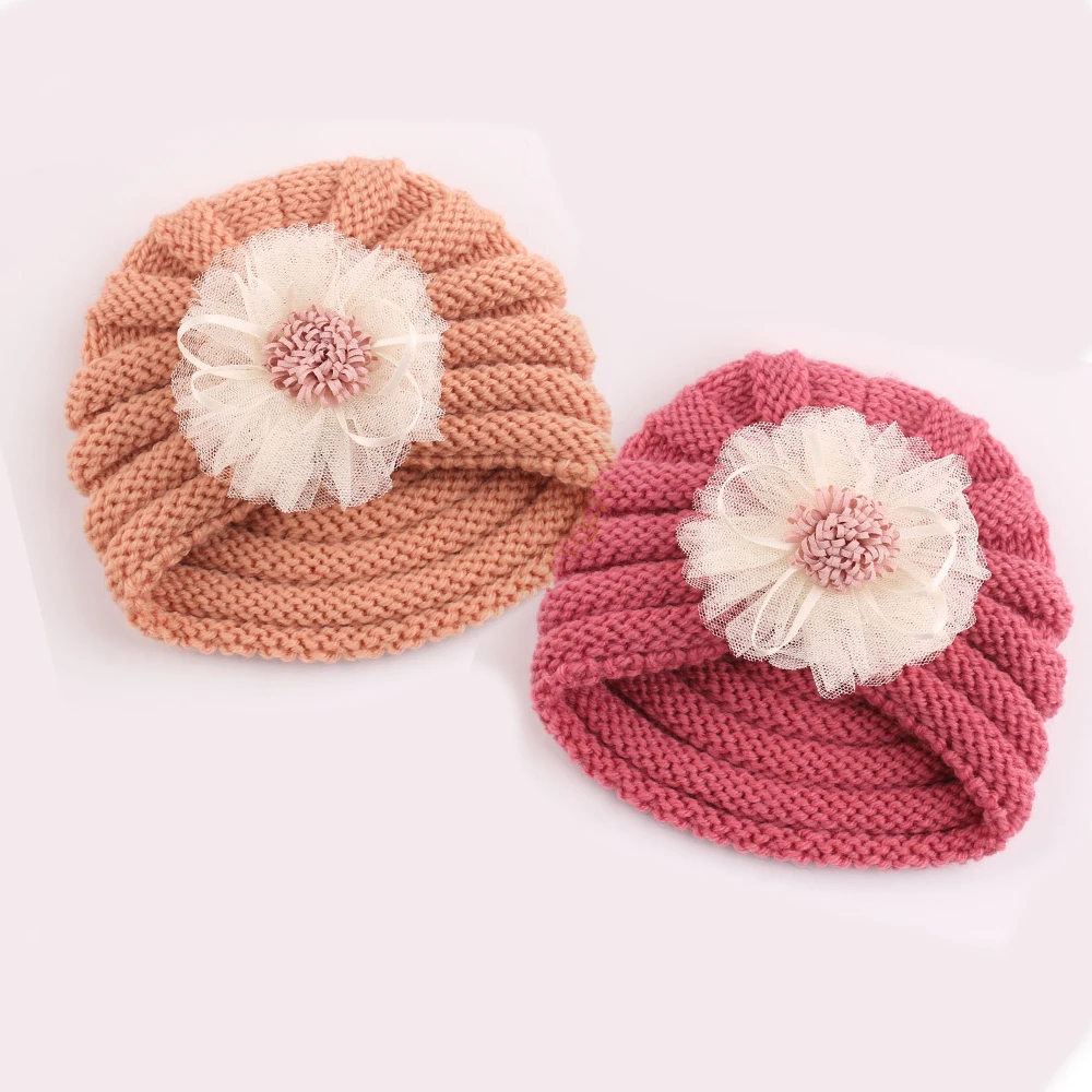 

Зимняя шапка для новорожденных от 0 до 2 лет, шифоновая шапочка с цветком, теплый чепчик, шерстяные аксессуары для волос для маленьких девочек, тюрбан для младенцев, чепчик Bebes Gorros