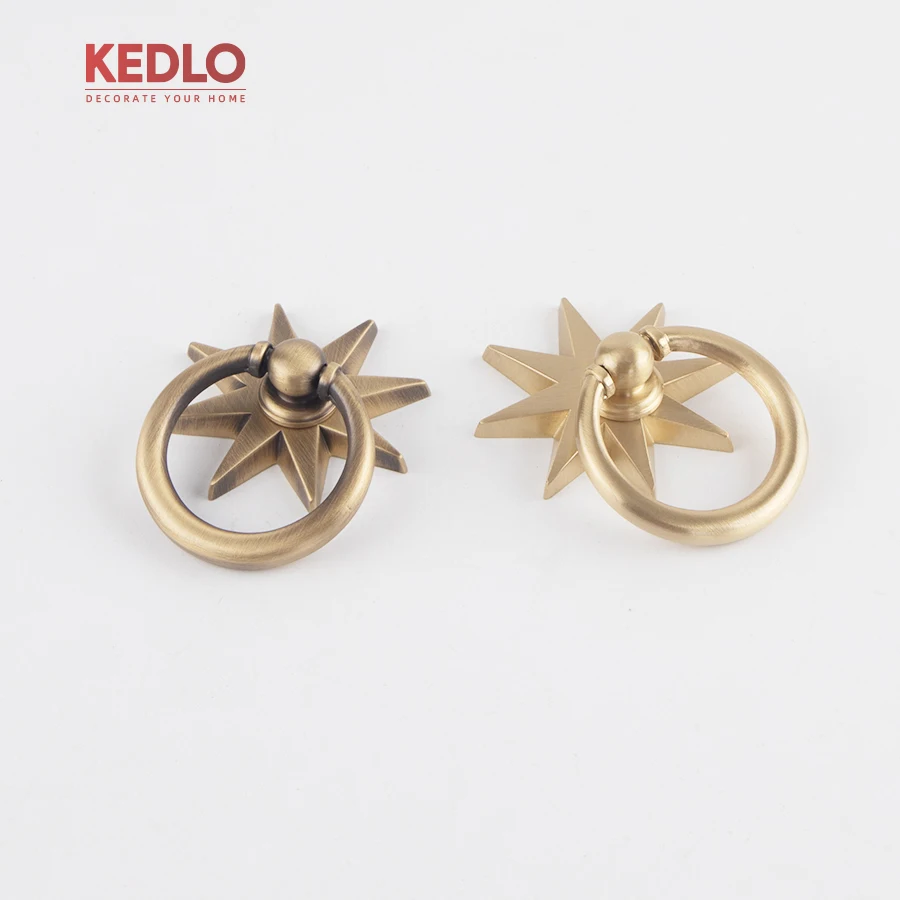 KEDLO Solid Brass Modern Light Luxury Star Pendant Handle Kitchen Cabinet Antique Brass Knob Drawer Gold Handle