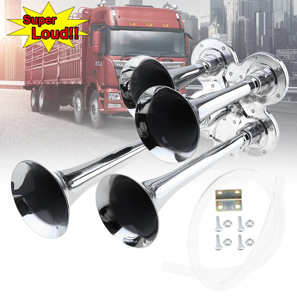 12V 150db Super Loud 4 Trumpet Universal Car Electric Air Horn Speaker for Car Vehicle Truck Train Boat