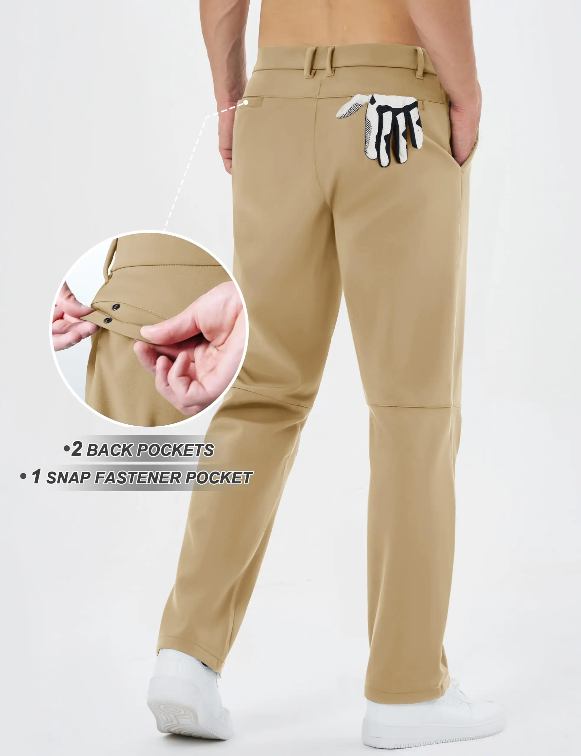 TACVASEN Herren Winter Golfhose, Fleece-gefüttert, warm, dehnbar, gerade geschnitten, Business Casual Arbeits- und Reisehose mit Taschen – Detail 10