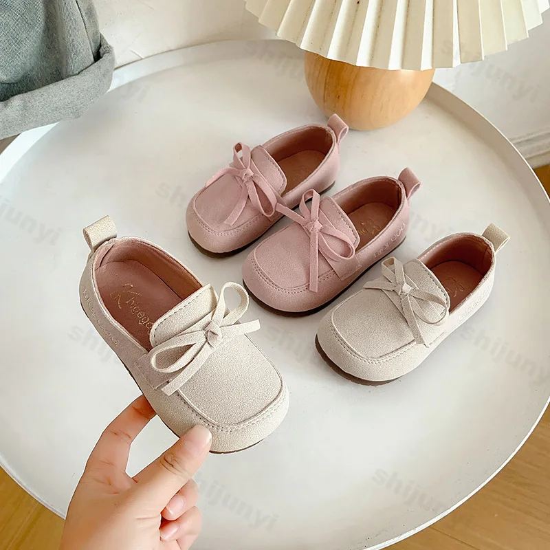 

Girls' Retro Bow Designed Shallow Mouth Casual Single Shoes 2025 Spring Childrens' Versatile Soft Soled Comfortable Flat Loafers